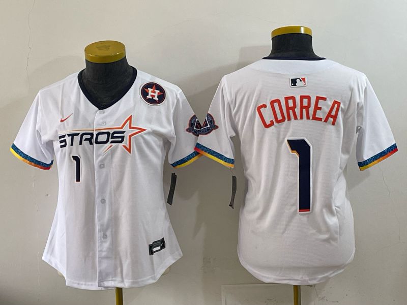 Women 2025 Houston Astros #1 Correa White Four generations Joint Name Nike MLB Jersey style 08-0